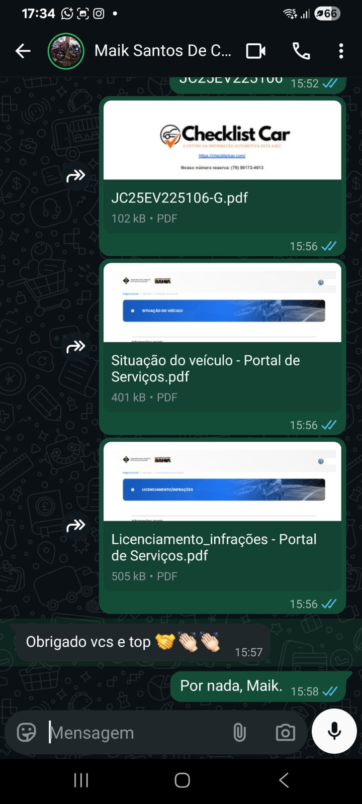 Depoimento de cliente 4 via WhatsApp
